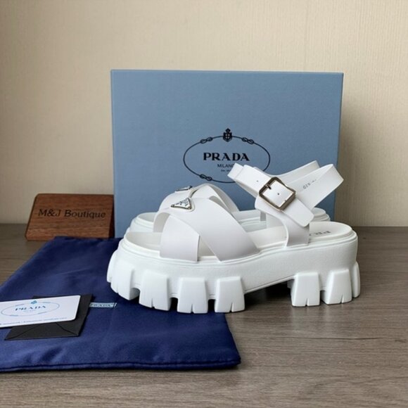 Prada Monolith Sandals White Triangolo sz38 🤍 - Picture 1 of 6
